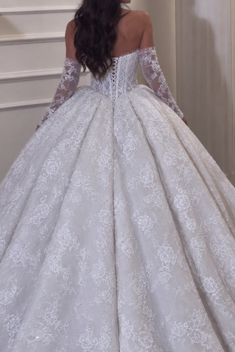 Romantic Sweetheart Corset Lace Princess Wedding Dress Sleeveless
