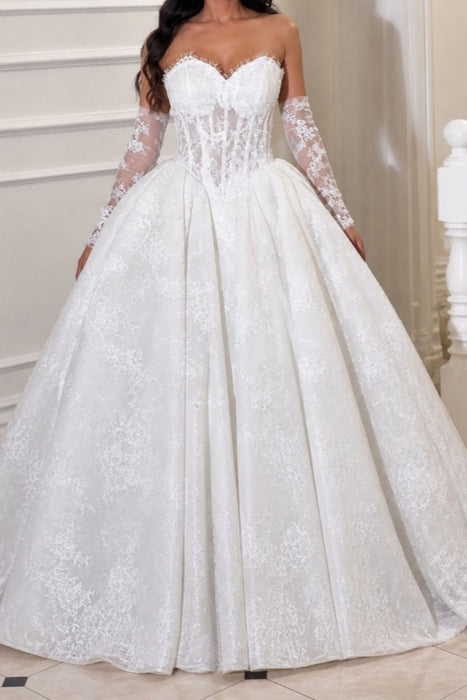 Romantic Sweetheart Corset Lace Princess Wedding Dress Sleeveless