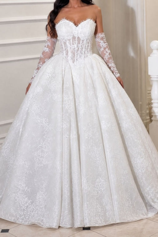 Romantic Sweetheart Corset Lace Princess Wedding Dress Sleeveless