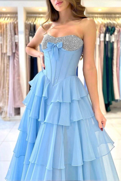 Sweetheart Corset Prom Dress Aline High Split Beadings Evening Dress with Bow - Prom Dress