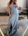 Icy Blue Sweetheart Corset Prom Dress Ruffles Satin Mermaid Party Dress