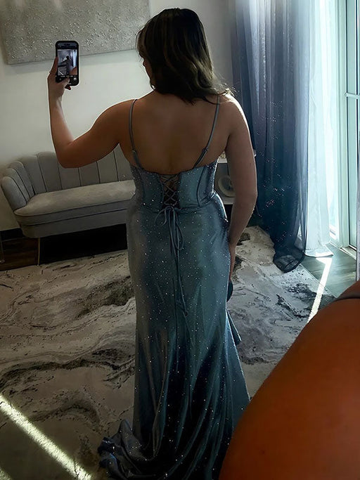 Icy Blue Sweetheart Corset Prom Dress Ruffles Satin Mermaid Party Dress