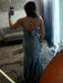 Icy Blue Sweetheart Corset Prom Dress Ruffles Satin Mermaid Party Dress