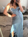 Icy Blue Sweetheart Corset Prom Dress Ruffles Satin Mermaid Party Dress