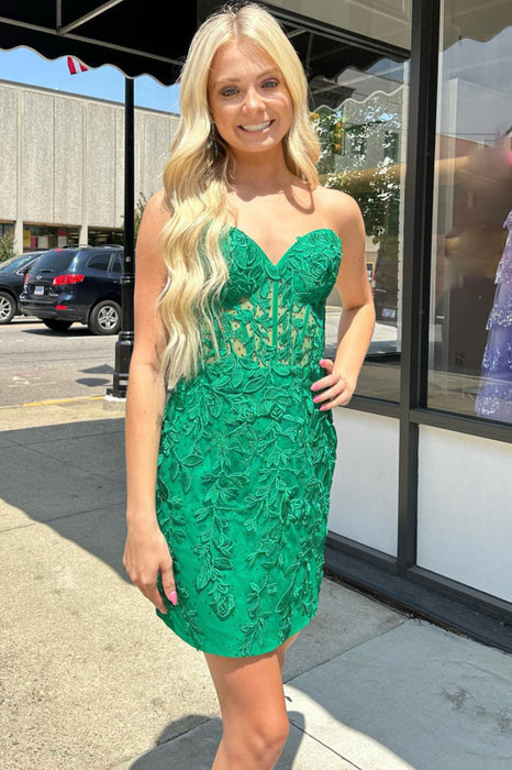 Emerald Lace Sweetheart Tight Short Homecoming Dress