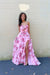Sweetheart Floral Pink Aline Evening Dress Ruffle Front Split - Prom Dresses