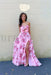 Sweetheart Floral Pink Aline Evening Dress Ruffle Front Split - Prom Dresses