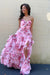 Sweetheart Floral Pink Aline Evening Dress Ruffle Front Split - Prom Dresses