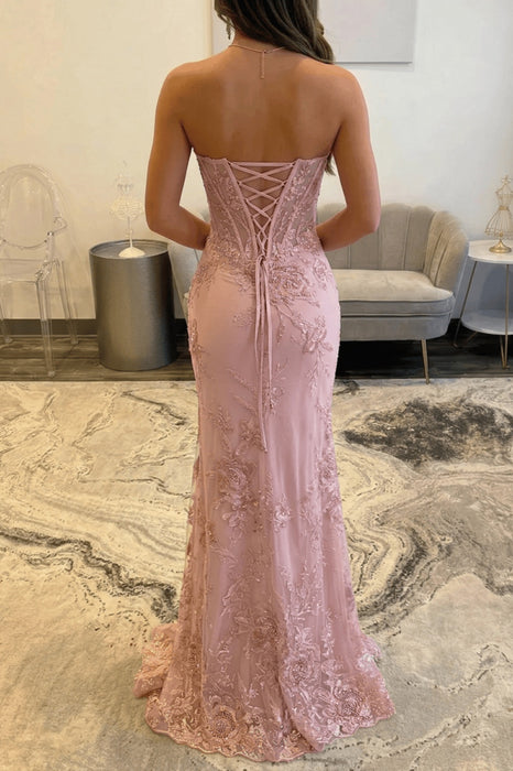 Sweetheart Lace Mermaid Evening Dress Sequins Corset Prom Dress Sleeveless with Appliques
