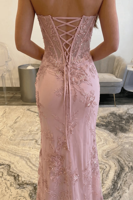 Sweetheart Lace Mermaid Evening Dress Sequins Corset Prom Dress Sleeveless with Appliques