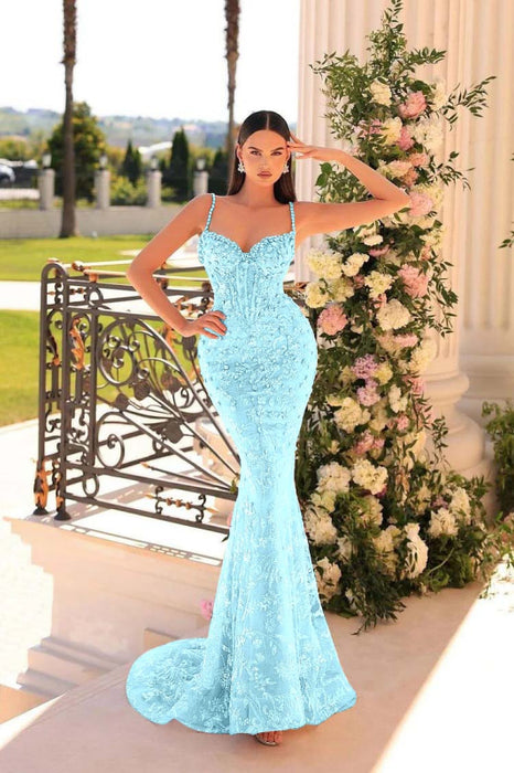 Sweetheart Lace Mermaid Tulle Prom Dress with Beads Appliques - Prom Dresses