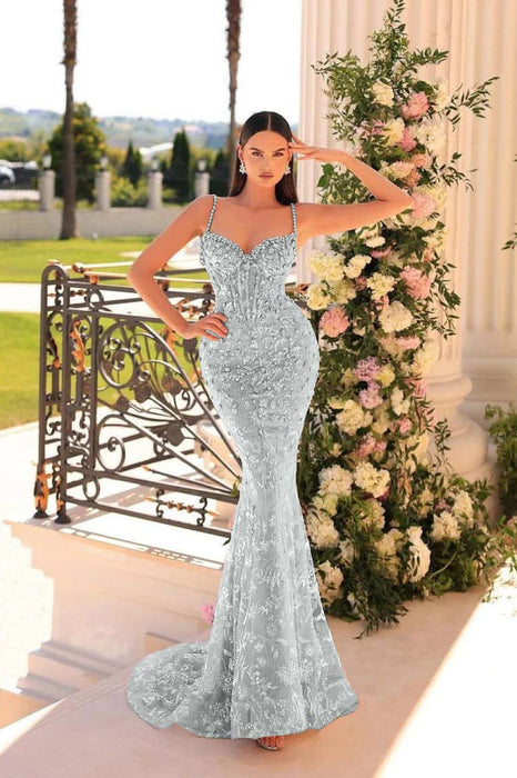 Sweetheart Lace Mermaid Tulle Prom Dress with Beads Appliques - Prom Dresses