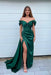 Sweetheart Mermaid Front Split Prom Dress in Dark Green with Off-The-Shoulder Beadings