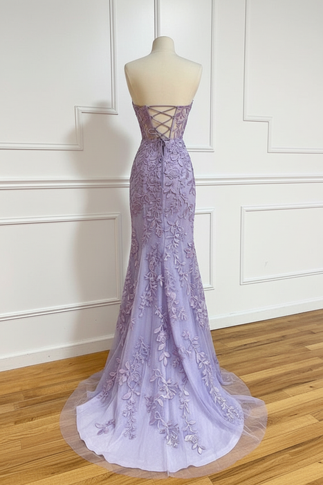 Sweetheart Mermaid Lace Prom Dresses Sleeveless Purple Formal Dresses