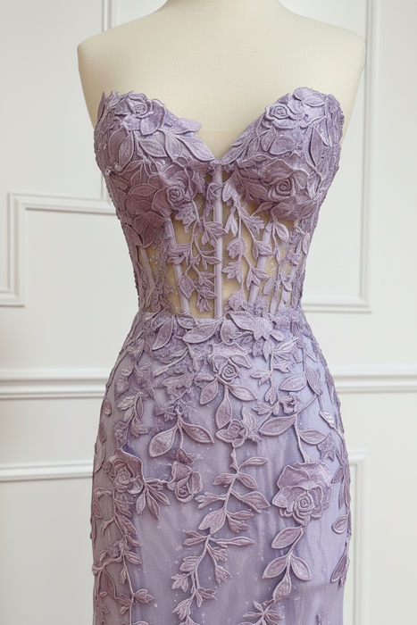 Sweetheart Mermaid Lace Prom Dresses Sleeveless Purple Formal Dresses