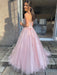 Sweetheart Neck Open Back Pink Lace Long Prom Dresses, Pink Lace Formal Dresses, Pink Evening Dresses 