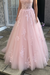 Sweetheart Neck Open Back Pink Lace Long Prom Dresses