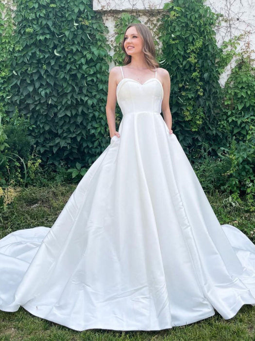 Sweetheart Open Back White Long Wedding Dresses-Bridelily Sweetheart Open Back White Long Wedding Dresses-Bridelily