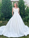 Sweetheart Neck Open Back White Long Prom Wedding Dresses with Train, White Formal Graduation Evening Dresses 