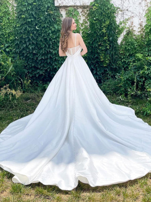 Sweetheart Open Back White Long Wedding Dresses-Bridelily Sweetheart Open Back White Long Wedding Dresses-Bridelily