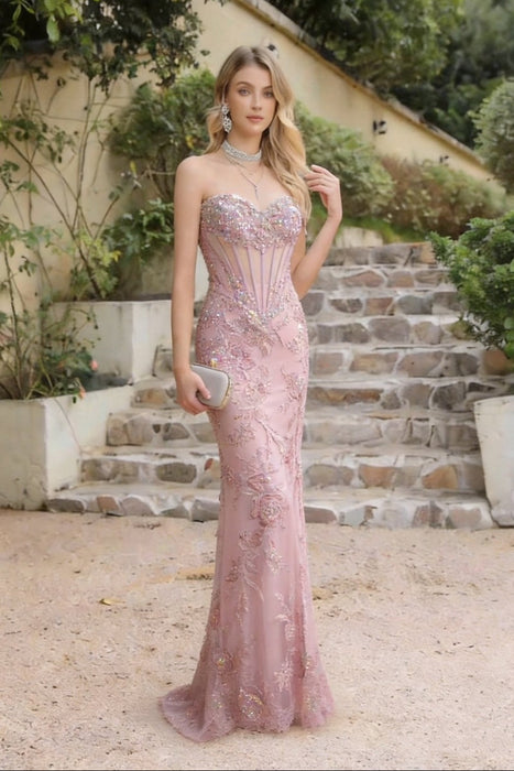 Sweetheart Lace Mermaid Evening Dress Sequins Corset Prom Dress with Appliques
