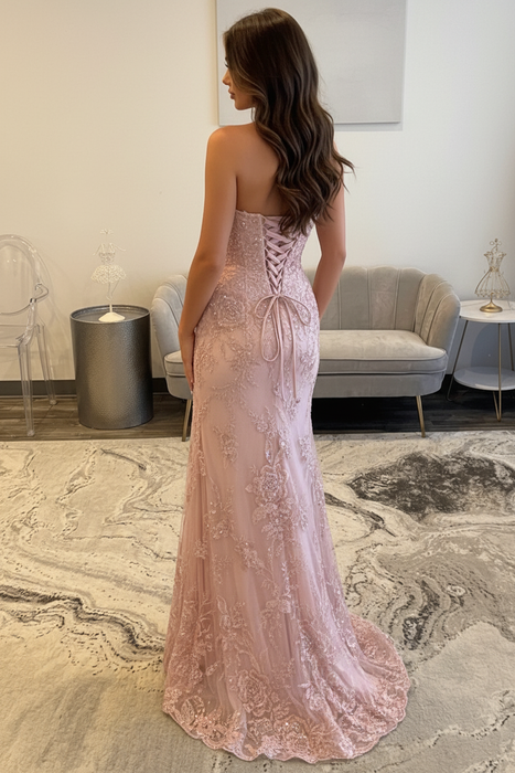 Sweetheart Lace Mermaid Evening Dress Sequins Corset Prom Dress with Appliques