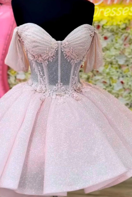 Off-the-Shoulder Tulle Aline Homecoming Dress Short Pink Cocktail Dress