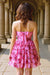 Sweetheart Pink Short Homecoming Dress Floral Printed Prom Dress with Bow - Pink