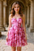 Sweetheart Pink Short Homecoming Dress Floral Printed Prom Dress with Bow - Pink