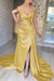 Sweetheart Pleated Satin Evening Dress Long High Slit