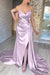 Sweetheart Pleated Satin Evening Dress Long High Slit