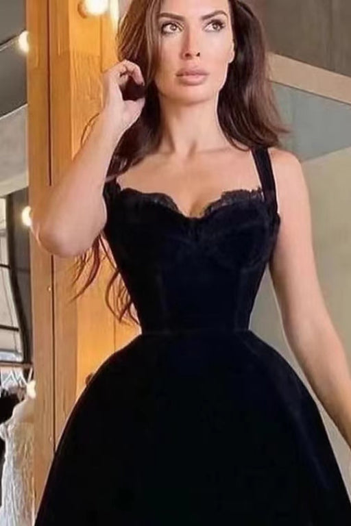 Sweetheart Prom Dress with Lace and Black Spaghetti Straps