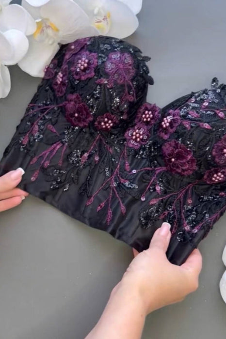 Sweetheart Regency Beadings Lace Corset Top Lace-up Boning Corset Blouse - Photo Color - blo