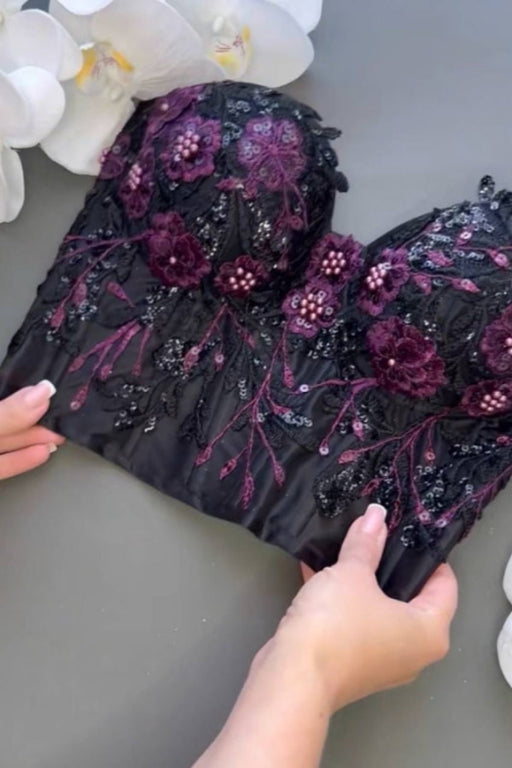 Sweetheart Regency Beadings Lace Corset Top Lace-up Boning Corset Blouse - Photo Color - blo