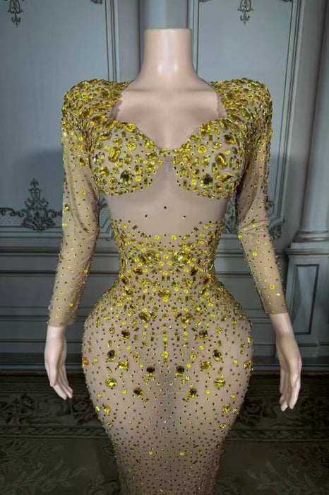 Sweetheart Rhinestone Long Sleeves Sheath Prom Dress