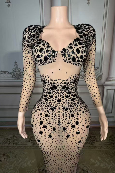 Sweetheart Rhinestone Long Sleeves Sheath Prom Dress