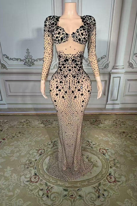 Sweetheart Rhinestone Long Sleeves Sheath Prom Dress