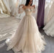 Sweetheart Romantic Lace Wedding Dress with Crystal Tulle A-Line and Long Sleeve Backless Appliques