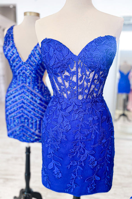 Royal blue Lace Sweetheart Tight Short Homecoming Dress