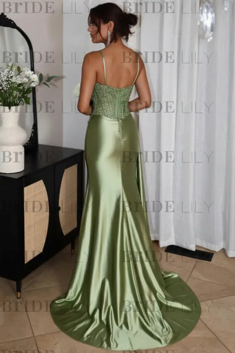 Sweetheart Ruched Satin Beadings Mermaid Prom Dress with Side Slit - Prom Dresses