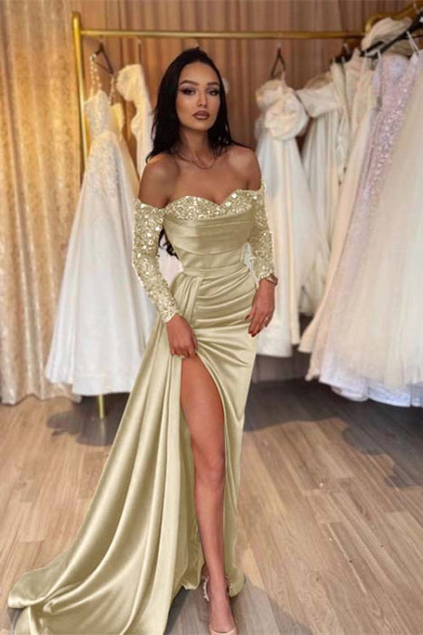 Sweetheart Satin Black Prom Dress Short Sleeves with Side Slit - Prom Dresses
