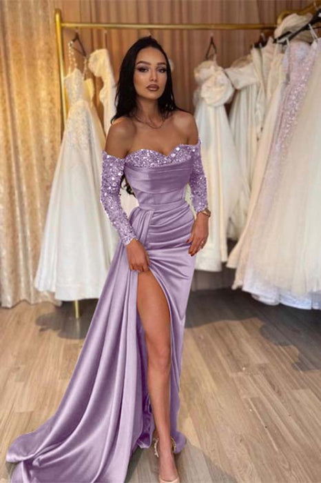 Sweetheart Satin Black Prom Dress Short Sleeves with Side Slit - Prom Dresses