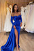 Sweetheart Satin Black Prom Dress Short Sleeves with Side Slit - Prom Dresses