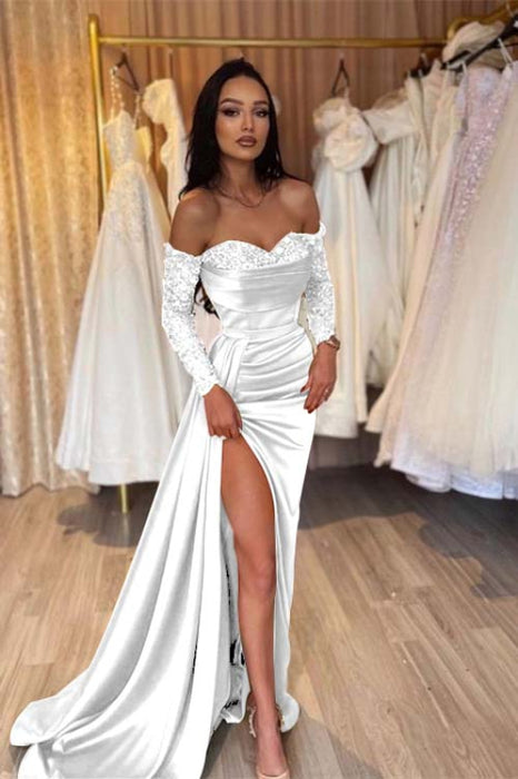 Sweetheart Satin Black Prom Dress Short Sleeves with Side Slit - Prom Dresses