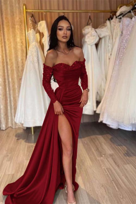 Sweetheart Satin Black Prom Dress Short Sleeves with Side Slit - Prom Dresses