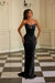 Black Sexy Strapless Mermaid Prom Dress Sequins Evening Dress Long