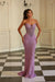 Lilac Sexy Strapless Mermaid Prom Dress Sequins Evening Dress Long