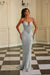 Silver Sexy Strapless Mermaid Prom Dress Sequins Evening Dress Long