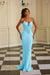 Sky Blue Sexy Strapless Mermaid Prom Dress Sequins Evening Dress Long