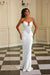 White Sexy Strapless Mermaid Prom Dress Sequins Evening Dress Long